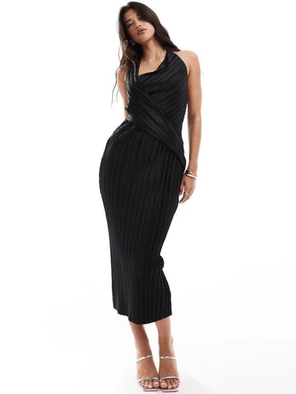 NWT ASOS Design Plisse Wrap Around Neckline Midiโ Dress SIZE 16 black